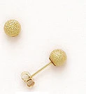 14K Solid Yellow Gold Stardust Laser Cut Glimmer Ball Push-Back Stud Earrings Set (Multiple Sizes Available) #S94750