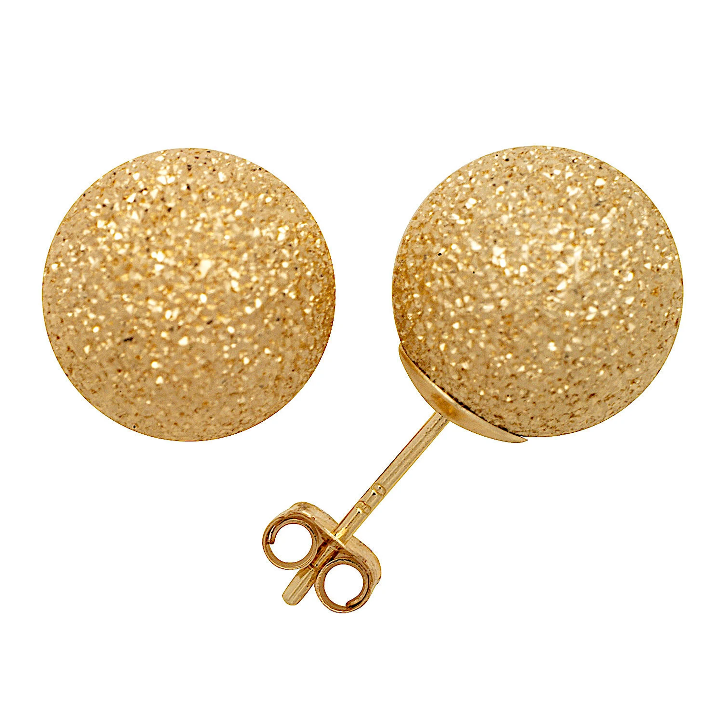 14K Solid Yellow Gold Stardust Laser Cut Glimmer Ball Push-Back Stud Earrings Set (Multiple Sizes Available) #S94750