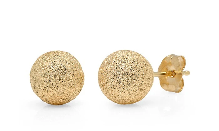 14K Solid Yellow Gold Stardust Laser Cut Glimmer Ball Push-Back Stud Earrings Set (Multiple Sizes Available) #S94750