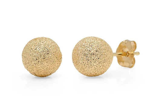 14K Solid Yellow Gold Stardust Laser Cut Glimmer Ball Push-Back Stud Earrings Set (Multiple Sizes Available) #S94750