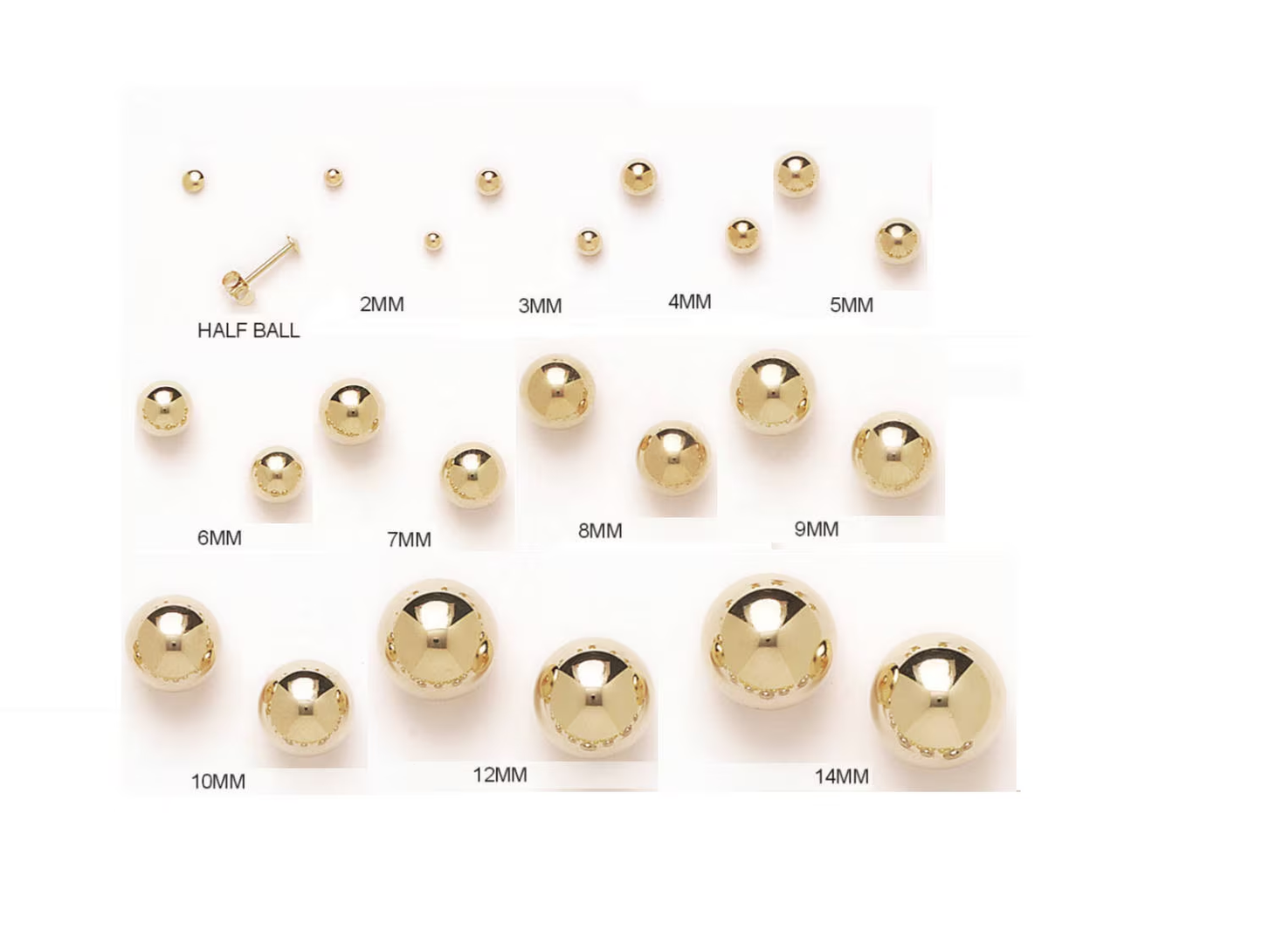 14K Yellow Gold Ball Push Back Studs- Tiny Earring Stud- Dainty Ball Second Hole