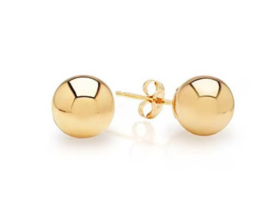 14K Yellow Gold Ball Push Back Studs- Tiny Earring Stud- Dainty Ball Second Hole