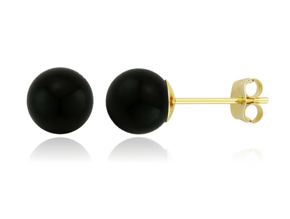 14K Solid Gold Black Onyx Ball Studs- Pushbacks- Black Onyx Sphere Ball Studs