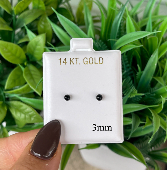 14K Solid Gold Black Onyx Ball Studs- Pushbacks- Black Onyx Sphere Ball Studs