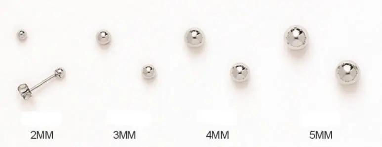 14K Gold Round Ball Push Back Studs| White Gold Ball Studs