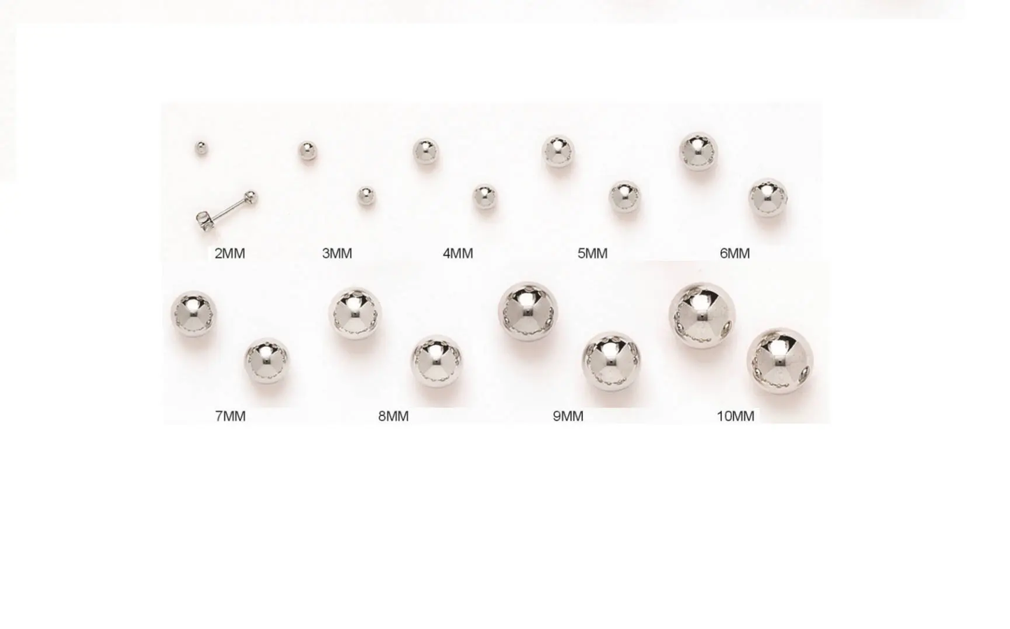 14K Gold Round Ball Push Back Studs| White Gold Ball Studs