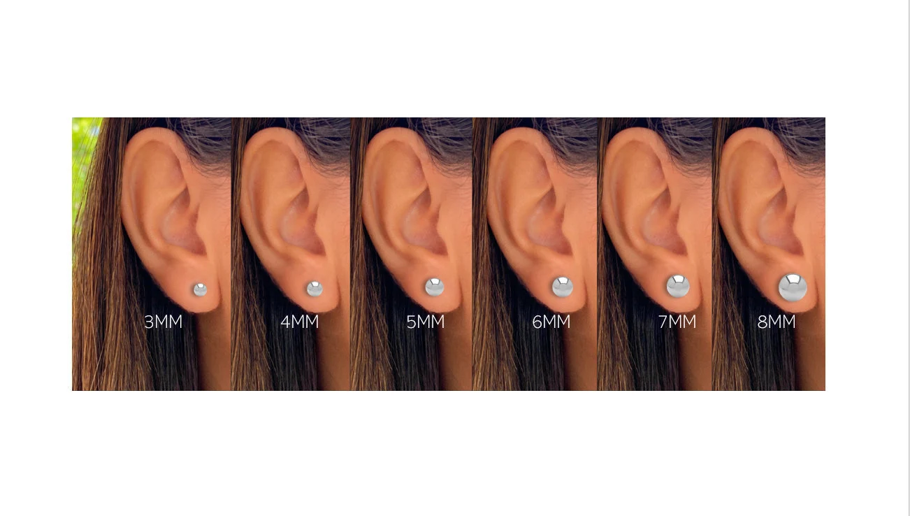 14K Gold Round Ball Push Back Studs| White Gold Ball Studs