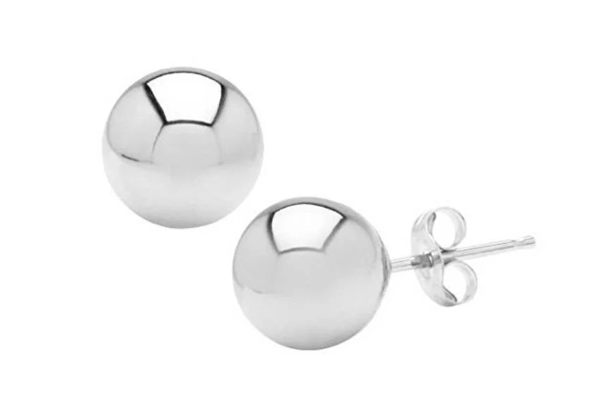 14K Gold Round Ball Push Back Studs| White Gold Ball Studs