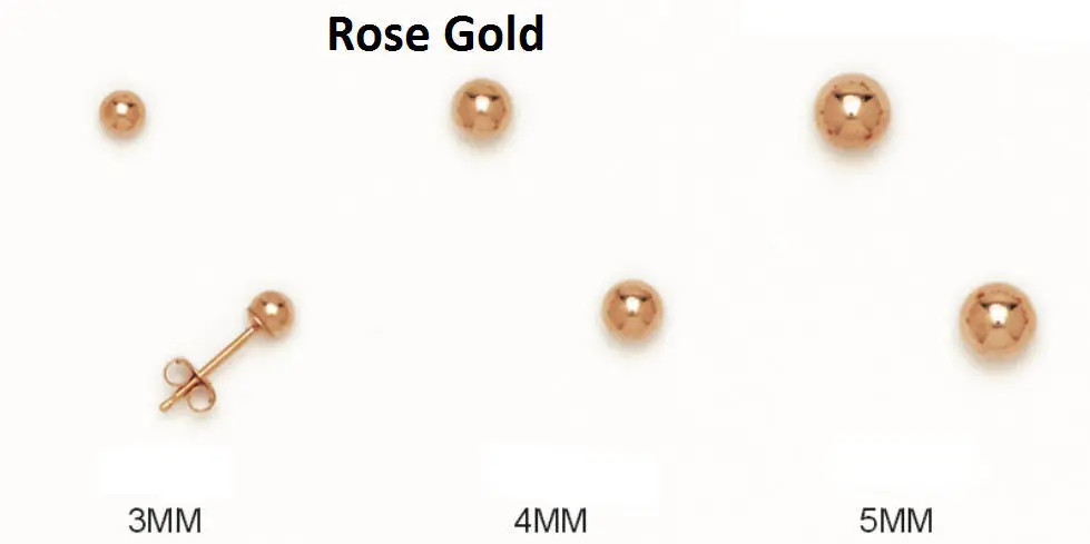 14K Solid Rose Gold Ball Push Back Dainty Ball Studs