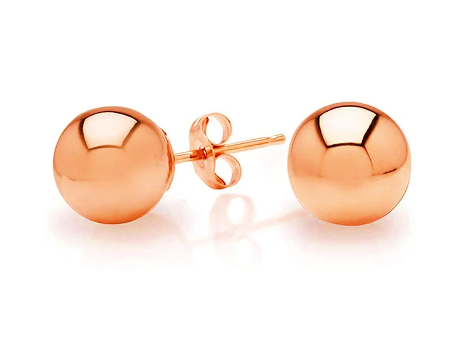 14K Solid Rose Gold Ball Push Back Dainty Ball Studs