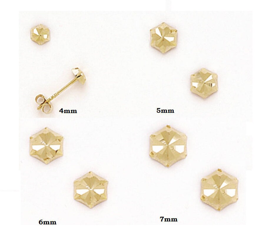 14K Gold Pair of Hexagon Studs | Hexagon Earrings | Pushbacks | Six Sided Diamond Cut Studs