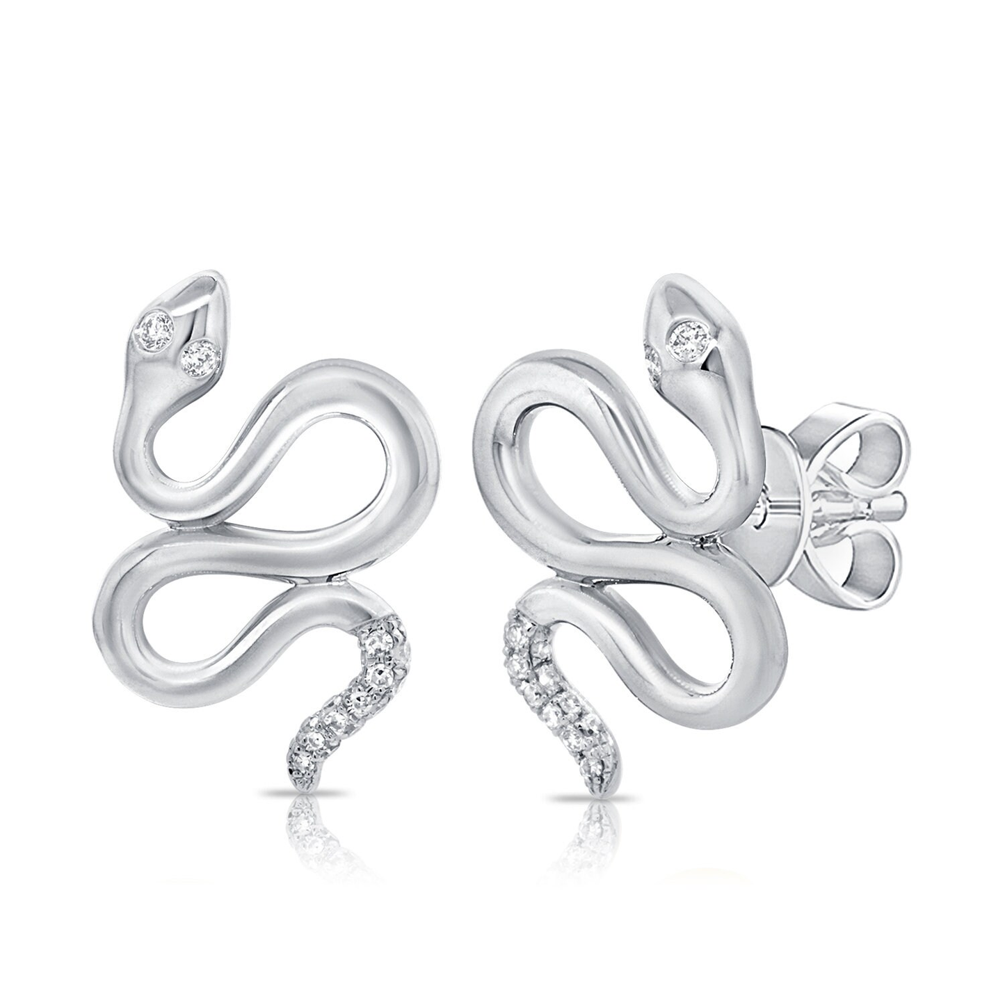 14K Diamond Snake Stud Earrings | Diamond Studs