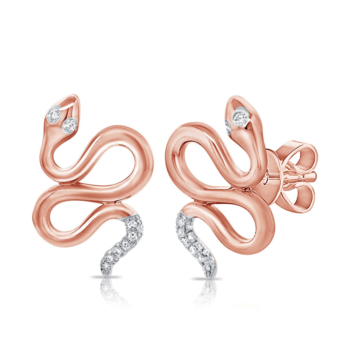 14K Diamond Snake Stud Earrings | Diamond Studs
