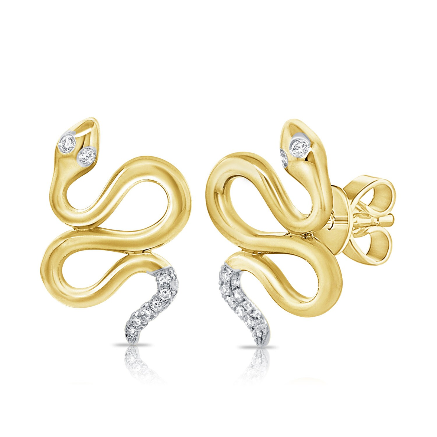 14K Diamond Snake Stud Earrings | Diamond Studs