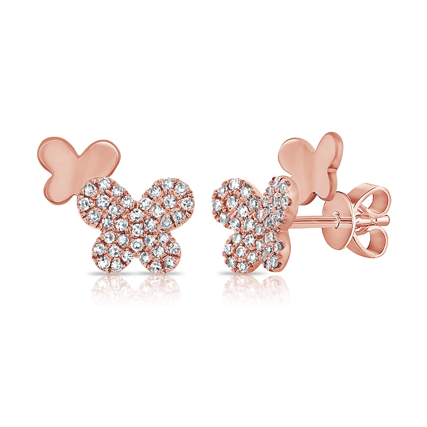 14K Double Butterfly Diamond Studs | Butterfly Studs