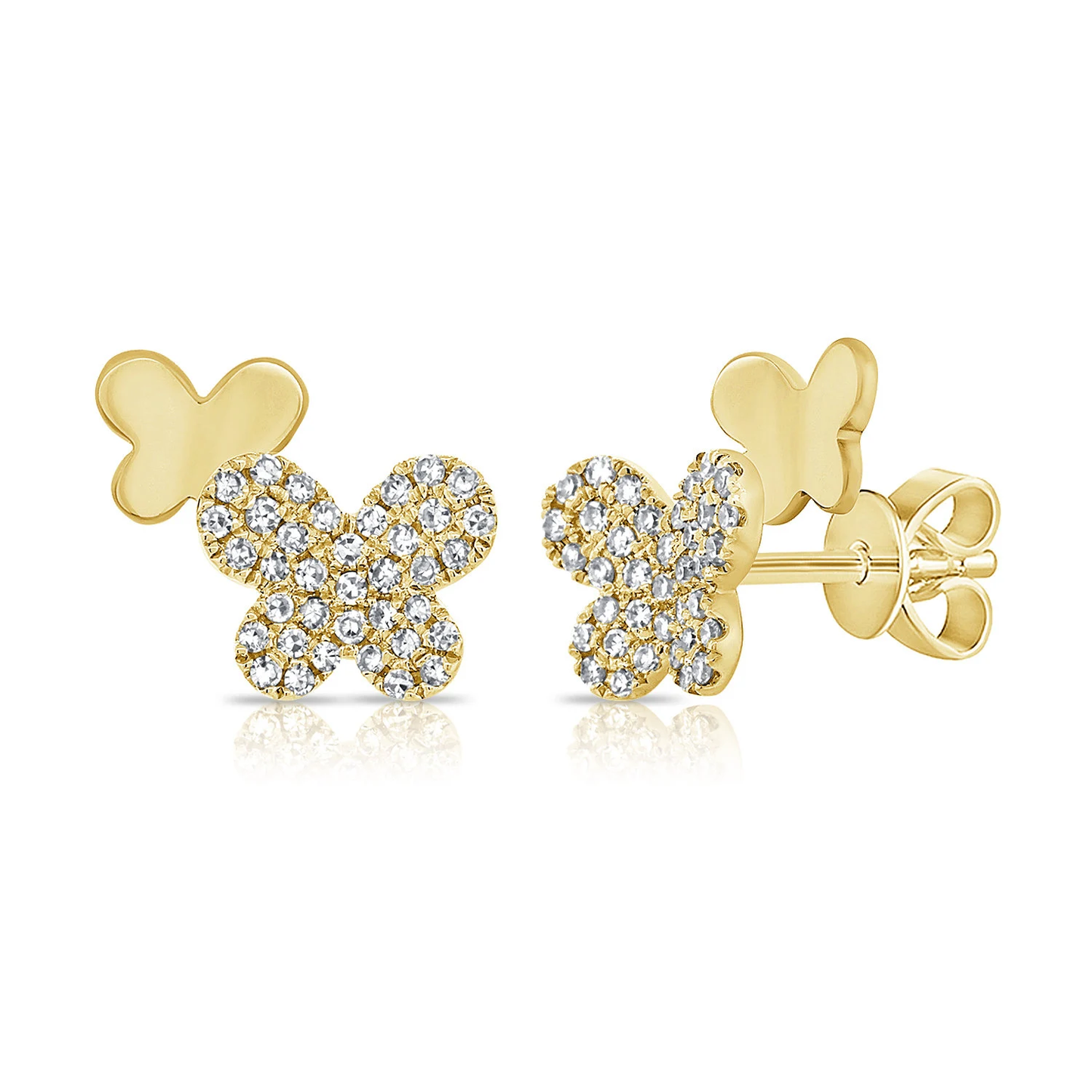 14K Double Butterfly Diamond Studs | Butterfly Studs