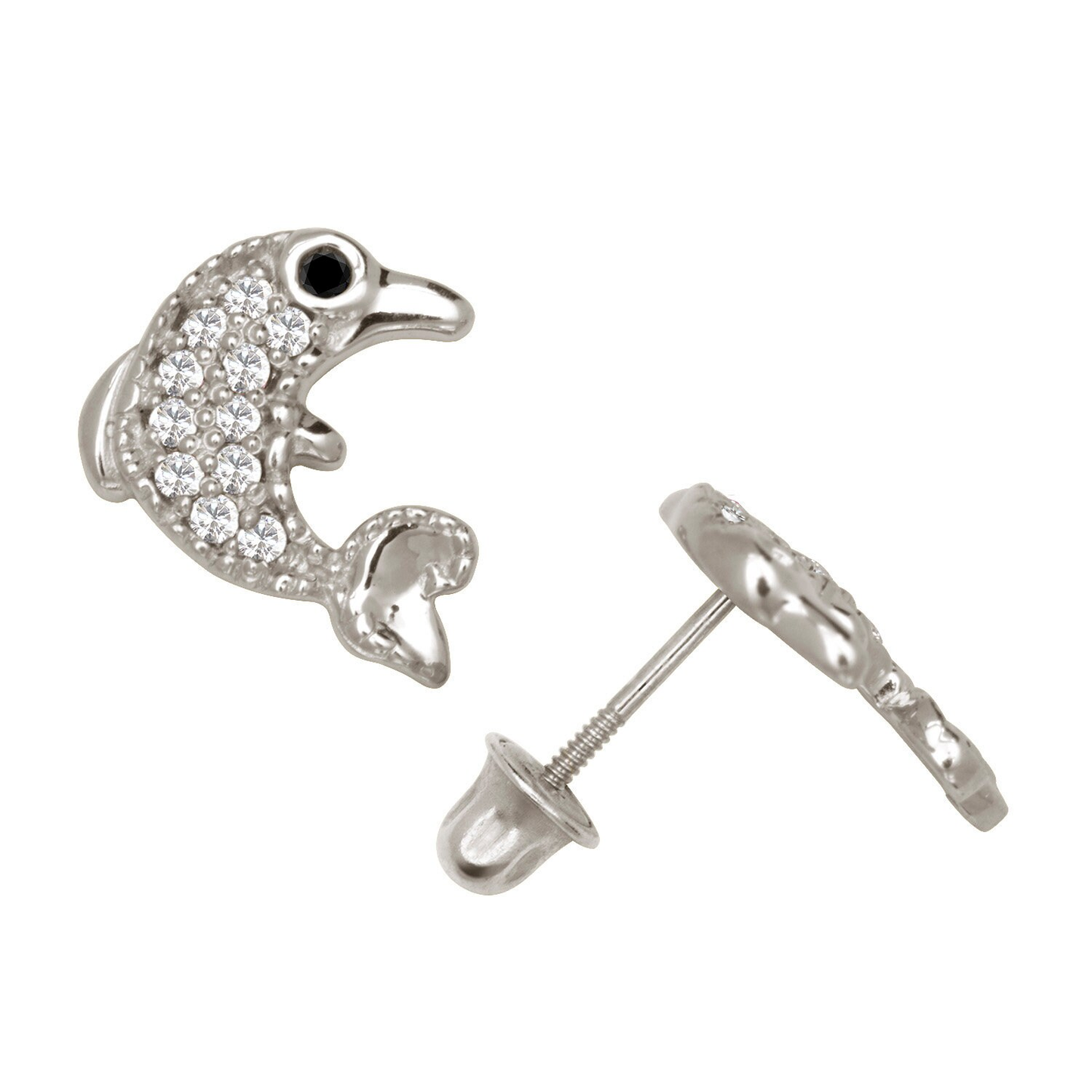 14K Gold Adorable Dolphin Studs | 14K Gold Dolphin earrings Set With Birthstones | Dolphins Studs