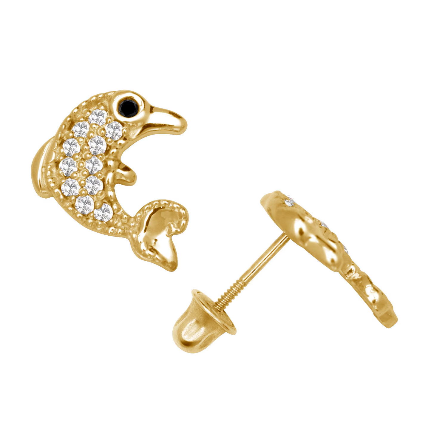 14K Gold Adorable Dolphin Studs | 14K Gold Dolphin earrings Set With Birthstones | Dolphins Studs