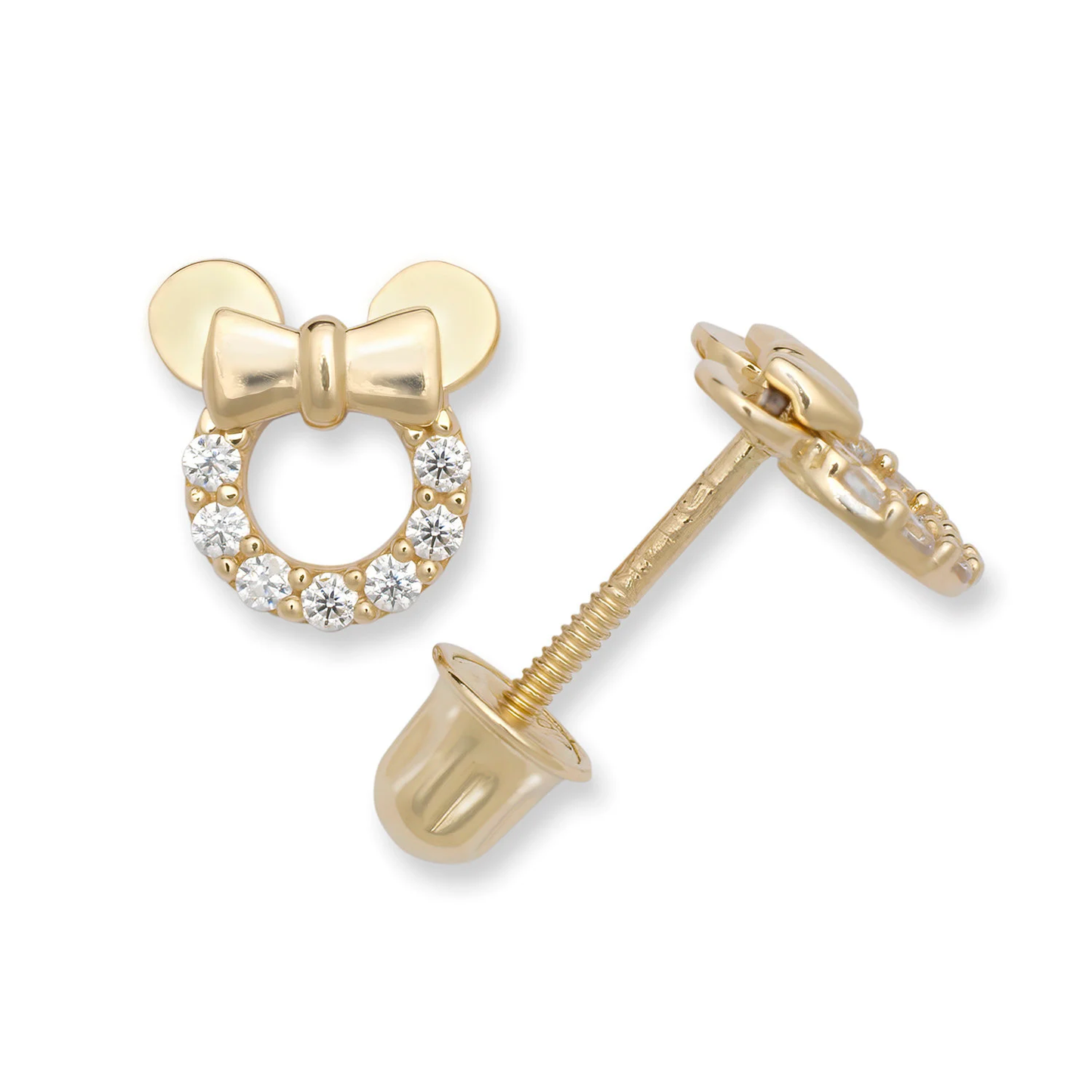 14K Gold Adorable Minnie Mouse Minimal Halo Studs | 14K Gold Pair Of Earrings | Minnie Mouse Ears Studs |