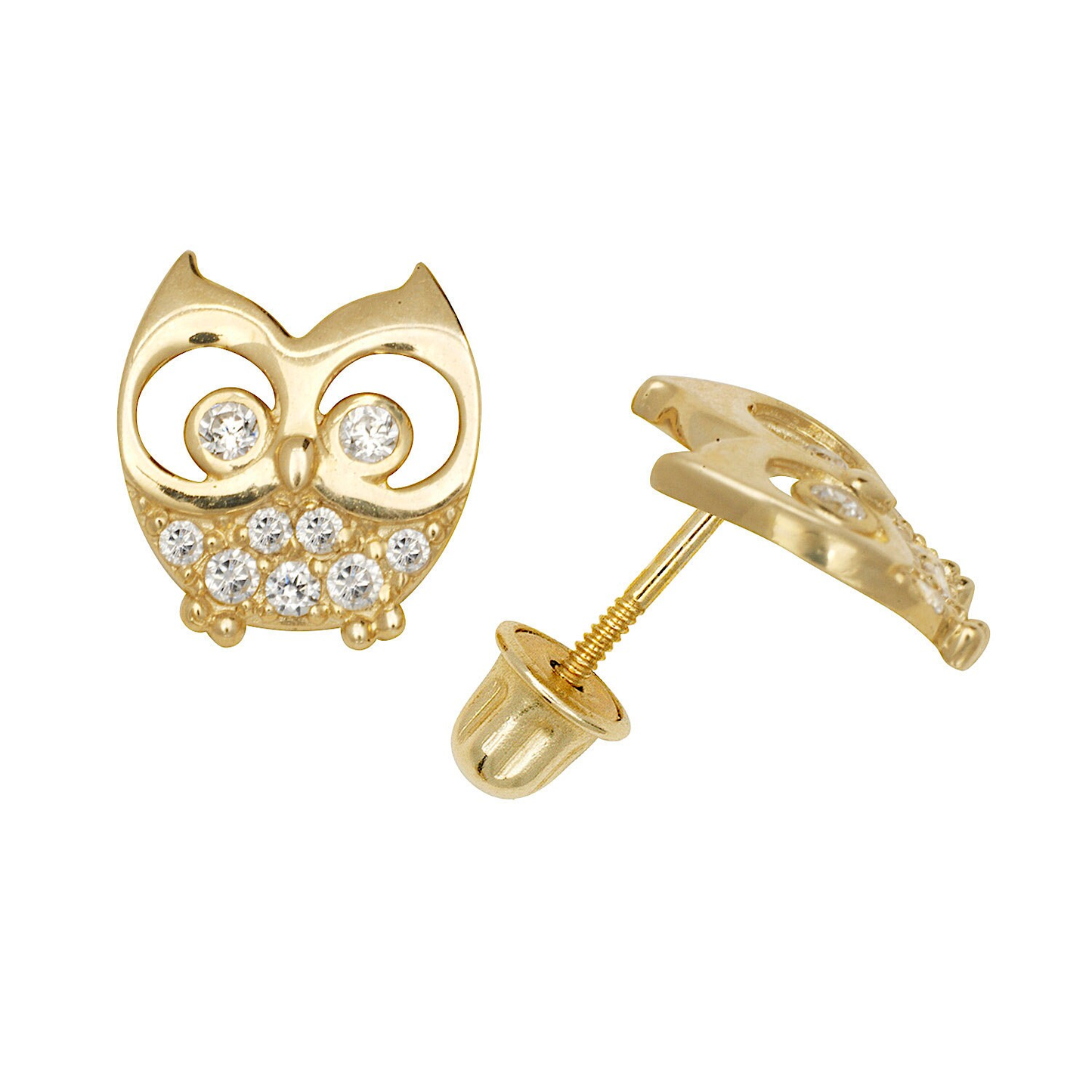 14K Gold Adorable Owl Minimal Studs | 14K Gold Owl pair of earrings | Owl Studs |7x8mm