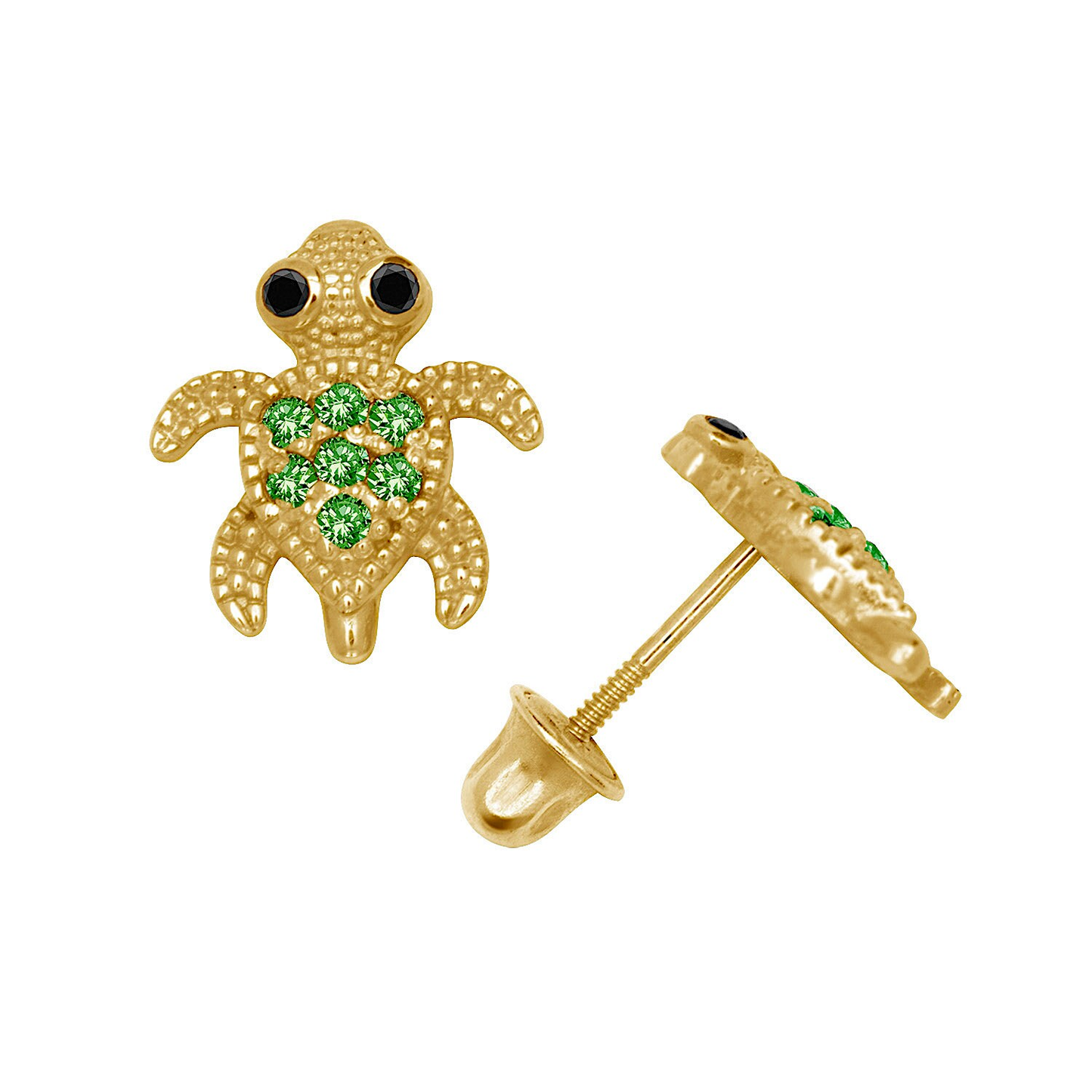14K Gold Adorable Sea Turtle Studs | 14K Gold Turtle earrings Set With Birthstones | Little Turtle Studs