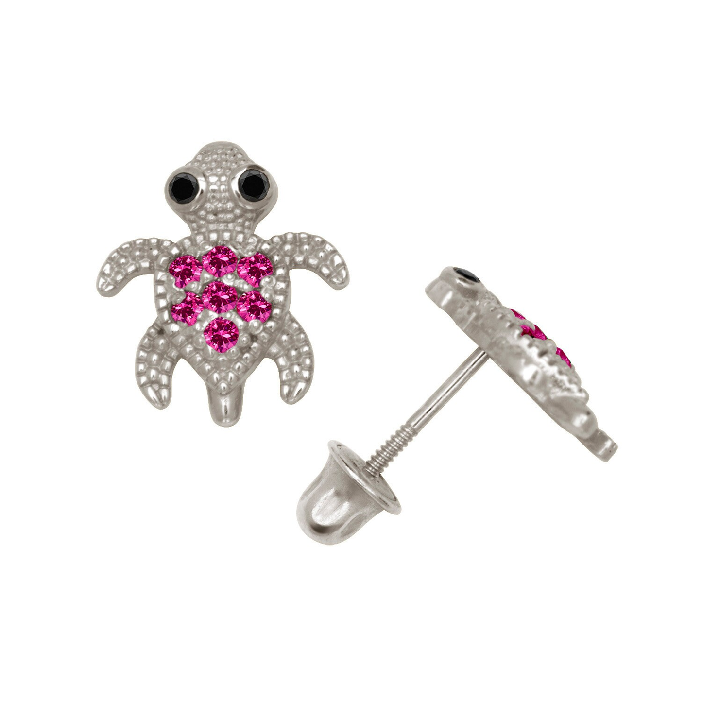 14K Gold Adorable Sea Turtle Studs | 14K Gold Turtle earrings Set With Birthstones | Little Turtle Studs