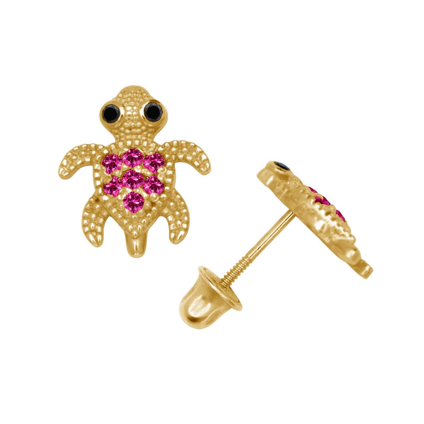 14K Gold Adorable Sea Turtle Studs | 14K Gold Turtle earrings Set With Birthstones | Little Turtle Studs
