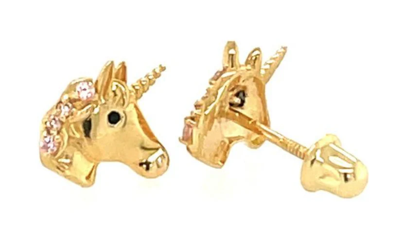14K Gold Adorable Unicorn Studs Studs | 14K Gold Pair Of Earrings | Unicorn Kids Earrings | Unicorn Jewelry