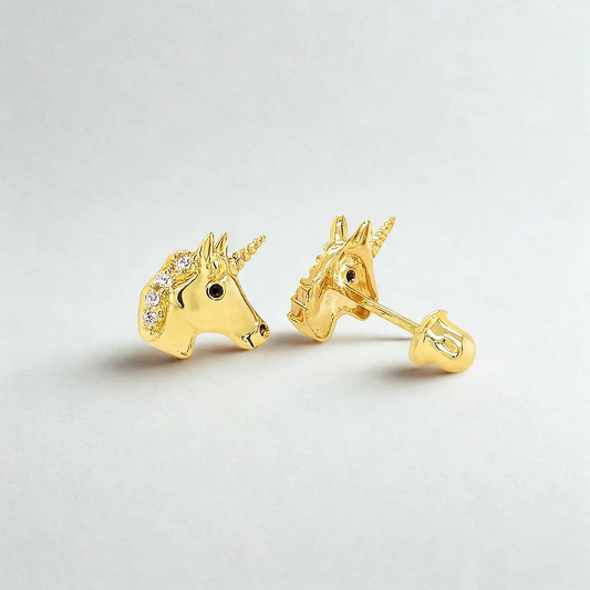 14K Gold Adorable Unicorn Studs Studs | 14K Gold Pair Of Earrings | Unicorn Kids Earrings | Unicorn Jewelry