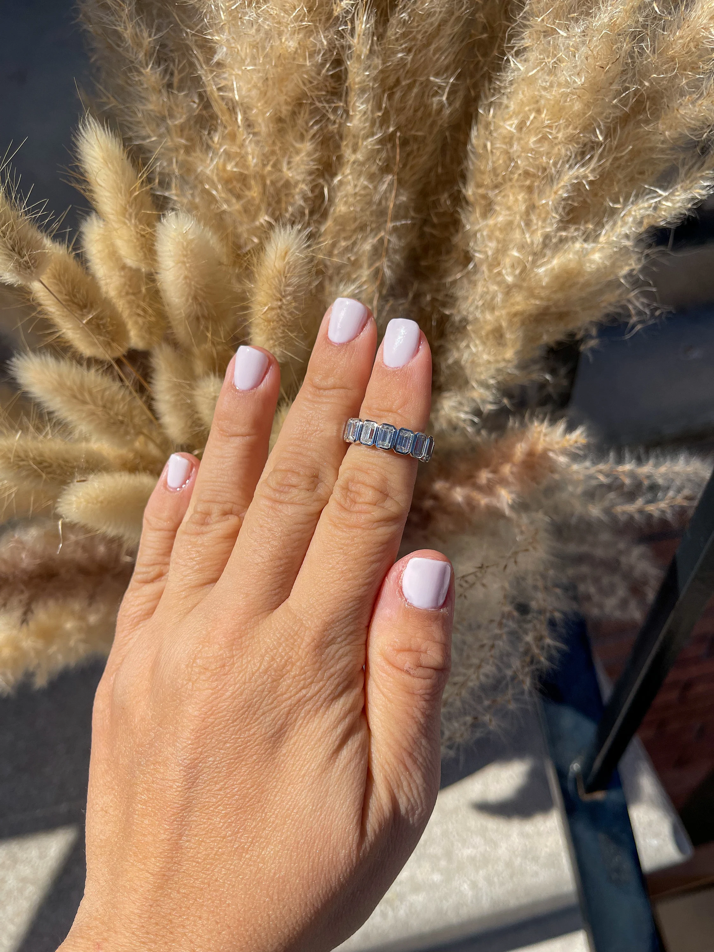 14K Gold Bezel Emerald Eternity Ring • Bezel Ring • Emerald Bezel Eternity Band • Moissanite Wedding Bands