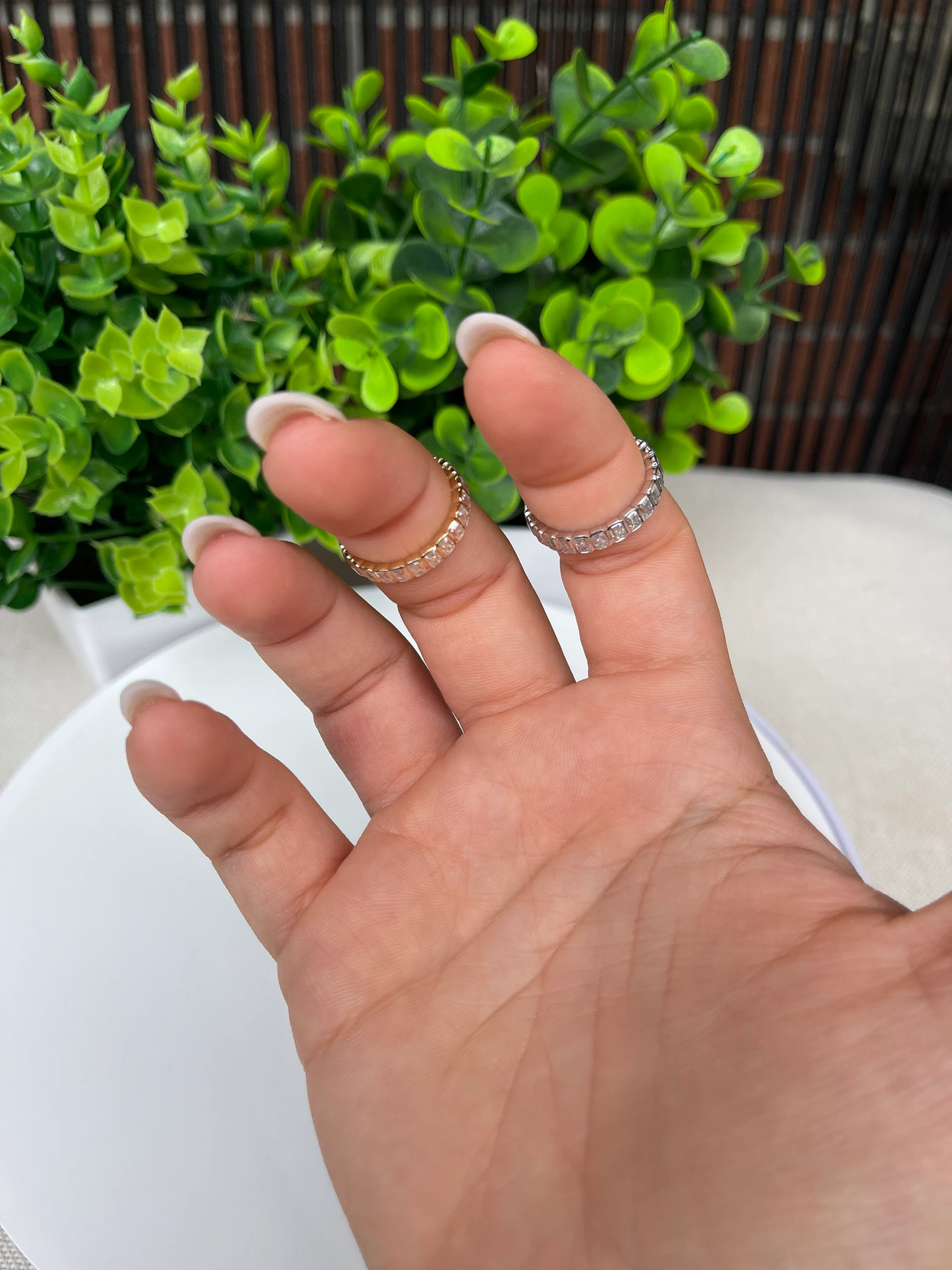 14K Gold Bezel Emerald Eternity Ring • Bezel Ring • Emerald Bezel Eternity Band • Moissanite Wedding Bands