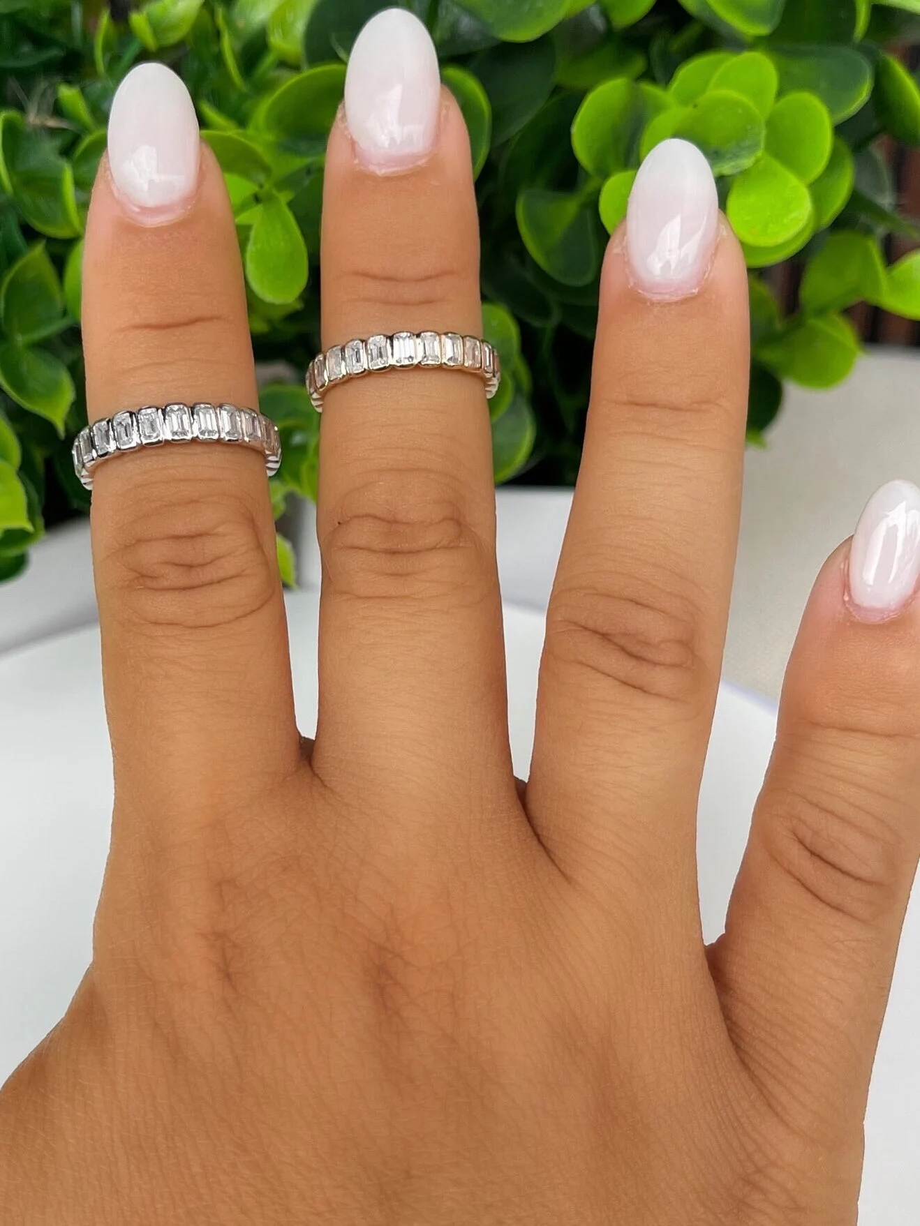 14K Gold Bezel Emerald Eternity Ring • Bezel Ring • Emerald Bezel Eternity Band • Moissanite Wedding Bands