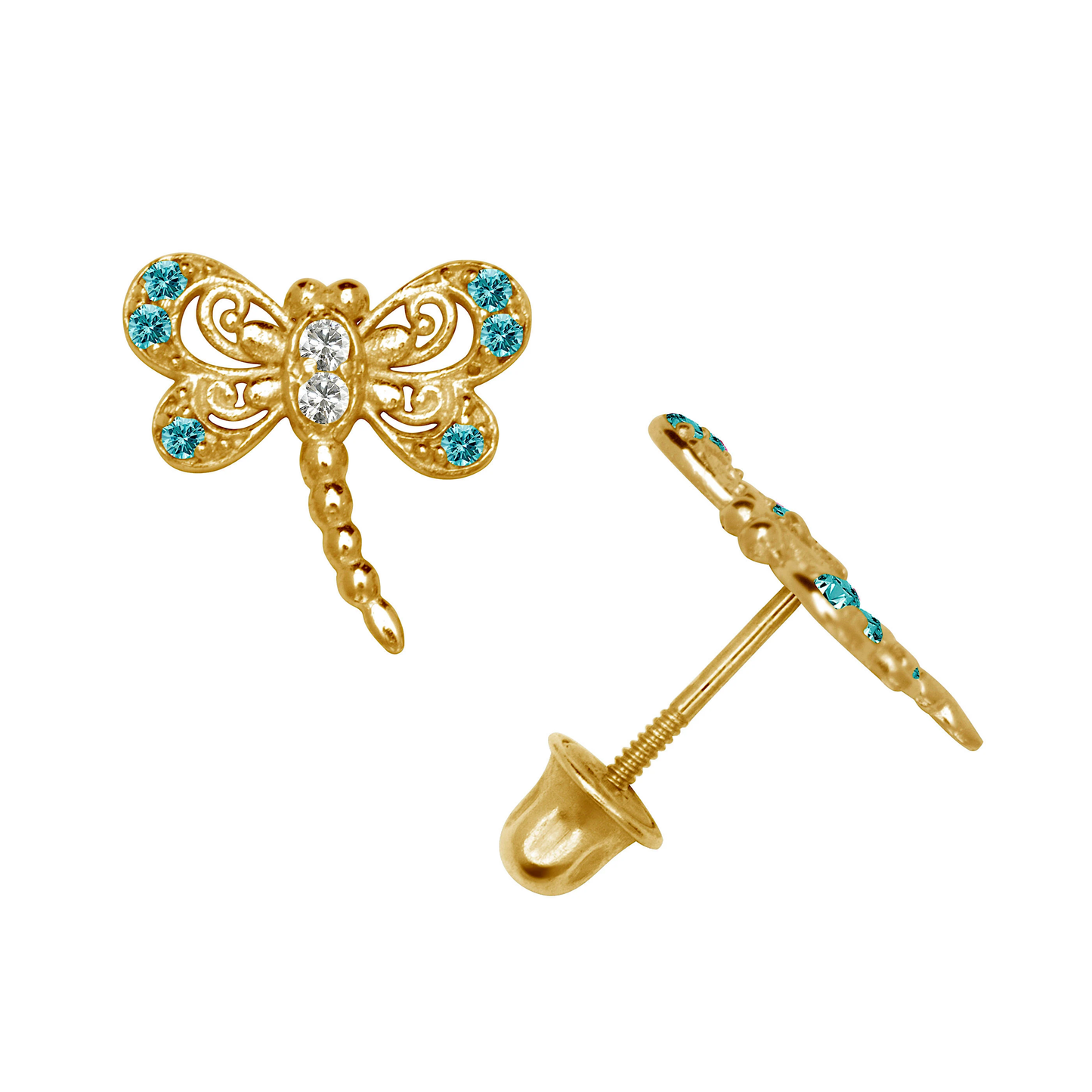 14K Gold Dragonfly Studs | 14K Gold Dragonfly Stud Earrings | Darling 14K Gold Dragonfly Earrings | 8mm