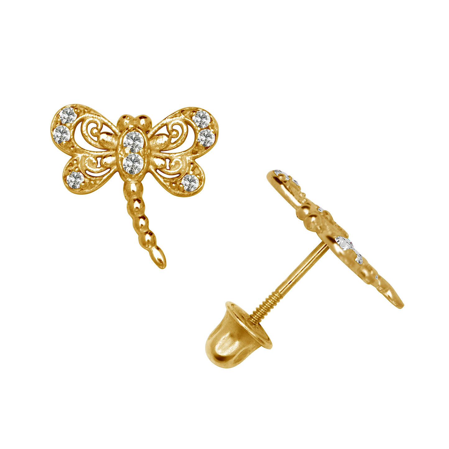 14K Gold Dragonfly Studs | 14K Gold Dragonfly Stud Earrings | Darling 14K Gold Dragonfly Earrings | 8mm
