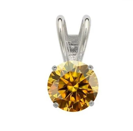 14K Gold GRA Certified Round Champagne Moissanite Pendant • Yellow Round Pendant • D VVS1 Moissanite Pendant With GRA Certificate •
