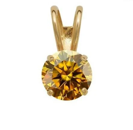 14K Gold GRA Certified Round Champagne Moissanite Pendant • Yellow Round Pendant • D VVS1 Moissanite Pendant With GRA Certificate •