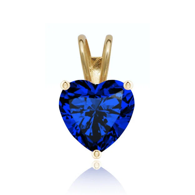 14K Solid Gold Heart Sapphire Pendant | Birthstone Pendant | 5mm 6mm Blue Sapphire Pendant
