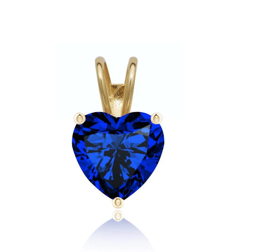 14K Solid Gold Heart Sapphire Pendant | Birthstone Pendant | 5mm 6mm Blue Sapphire Pendant