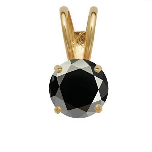 14K Gold GRA Certified Round Black Moissanite Pendant • Black Round Pendant