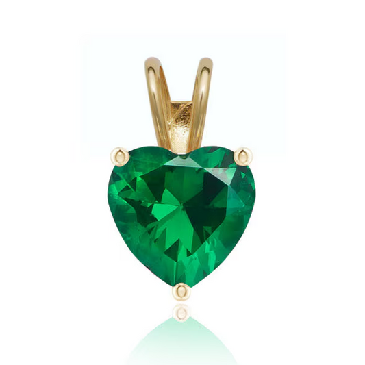 14K Solid Gold Heart Emerald Pendant | Birthstone Pendant | 5mm 6mm Green Emerald Pendant | May Birthstone