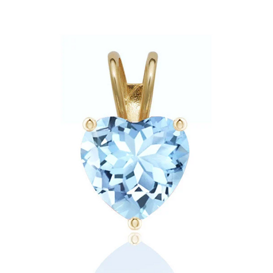 14K Solid Gold Heart Aquamarine Pendant | Birthstone Pendant | 5mm 6mm Light Blue Aquamarine Pendant | March Birthstone Charm