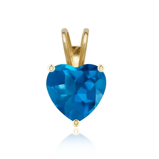 14K Solid Gold Heart Blue Zircon Pendant | Birthstone Pendant | 5mm 6mm Blue Zircon Pendant | December Birthstone