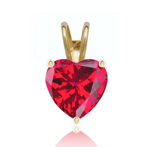 14K Solid Gold Heart Ruby Pendant | Birthstone Pendant | 5mm 6mm Ruby Red Pendant | July Birthstone