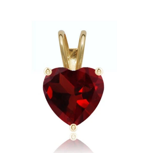 14K Solid Gold Heart Garnet Pendant | Birthstone Pendant