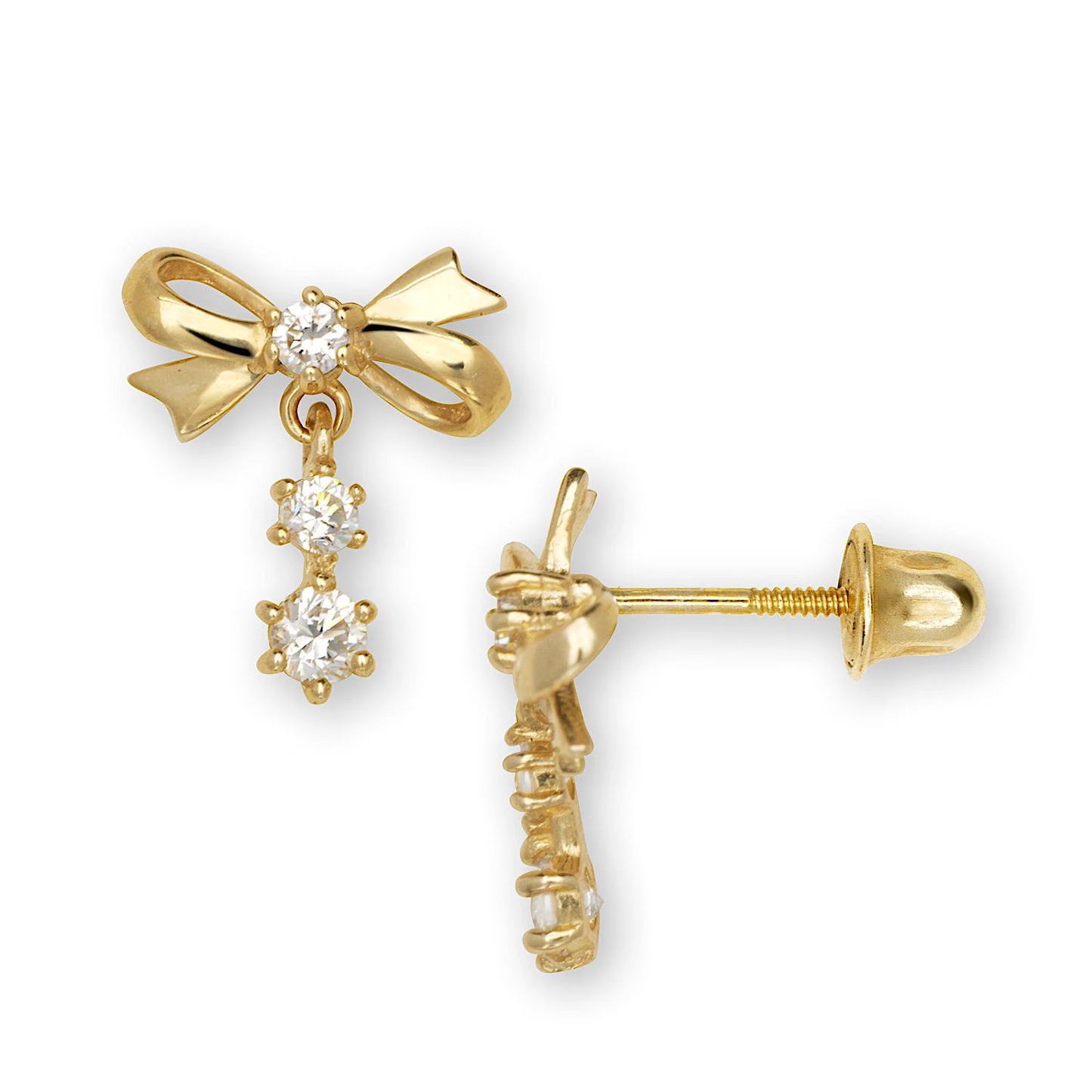 14K Gold Dangle Bow Studs | 14K Gold Dangle Bow Earrings | Bow Studs | Ribbon Bow Tie