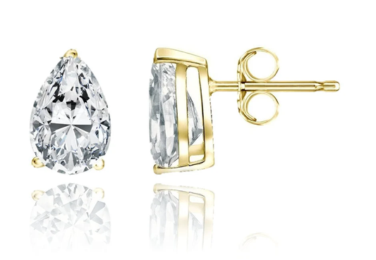 14K Solid Gold GRA Certified D Color VVS1 Pear Shaped Moissanite  Pushback Stud Earrings