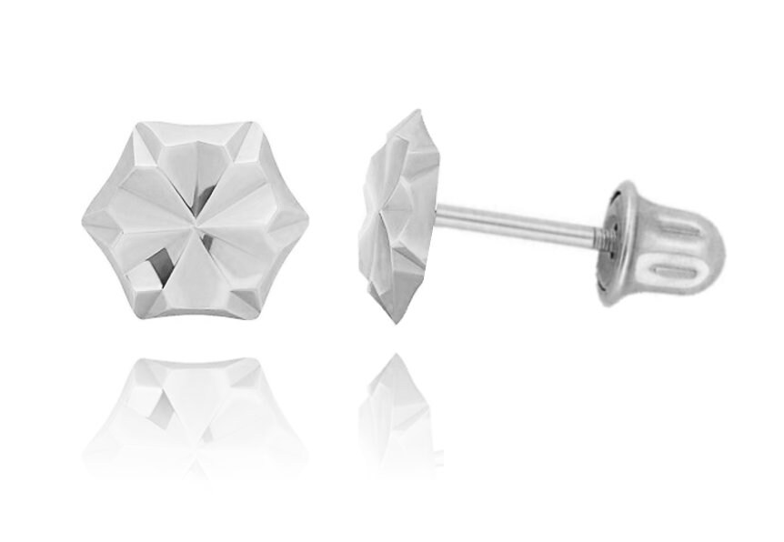 14K Gold Pair of Hexagon Diamond Studs