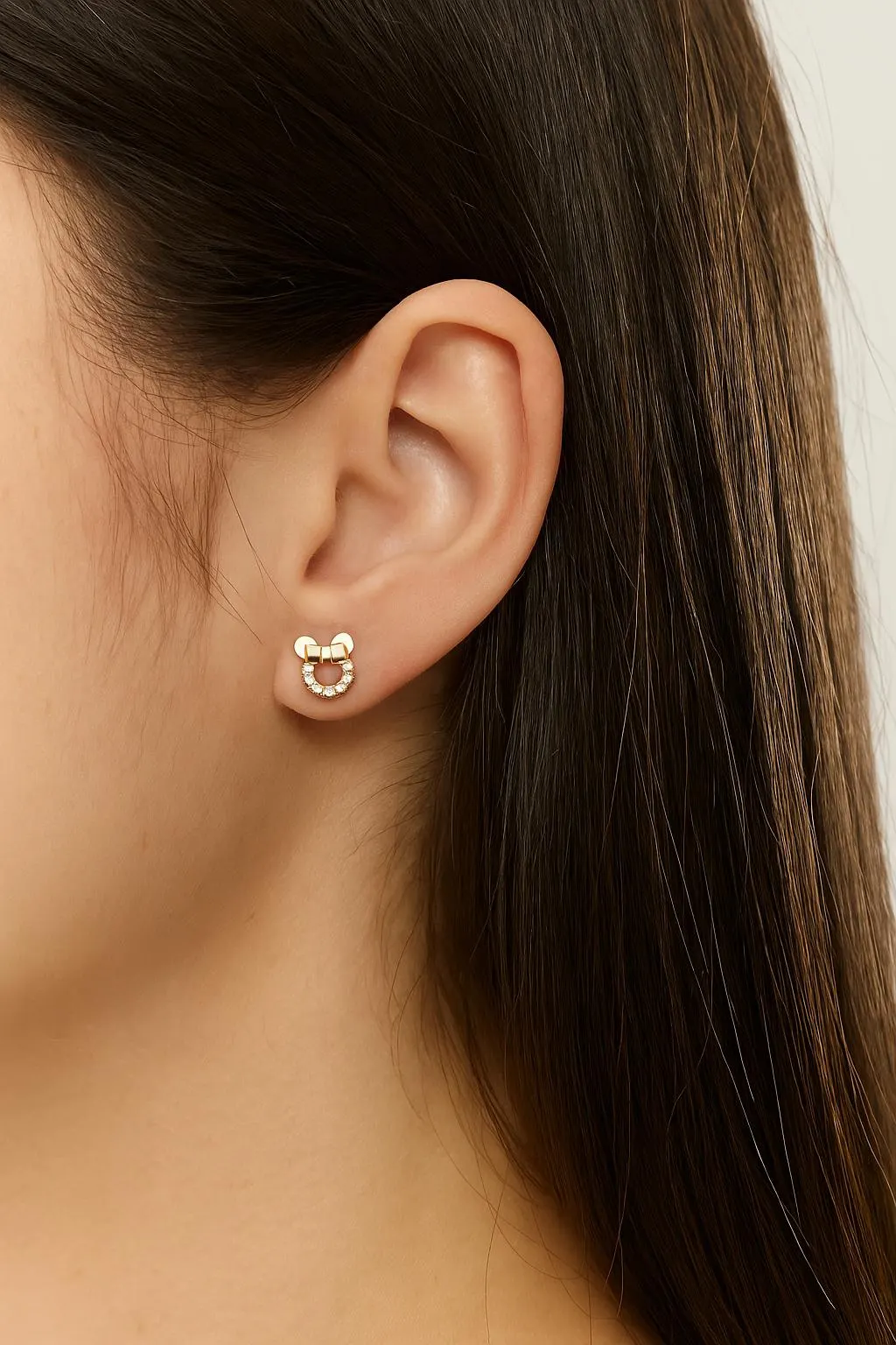 14K Gold Adorable Minnie Mouse Minimal Halo Studs | 14K Gold Pair Of Earrings | Minnie Mouse Ears Studs |