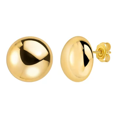 14K Gold Button Flat Studs | 14K Solid Gold Pushbacks | Flat Ball Earrings | 4mm 5mm 6mm 7mm 8mm 10mm