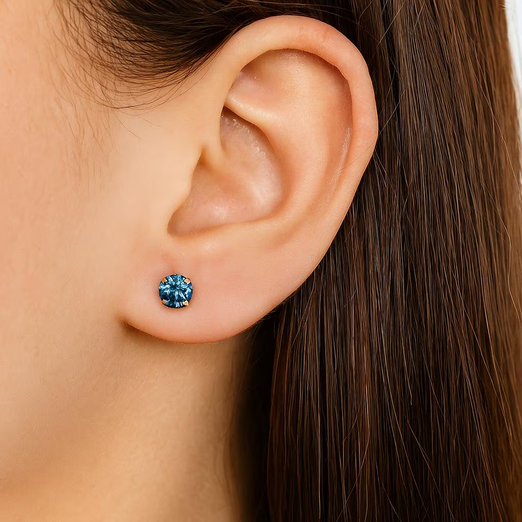 14K Gold Blue Moissanite Studs GRA Certified D-VVS1
